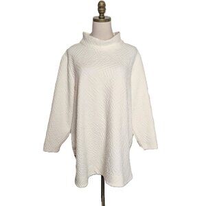 Ali Miles Wearable Art Tunic Top Size XL Ivory Textured Funnel Neck Large Button